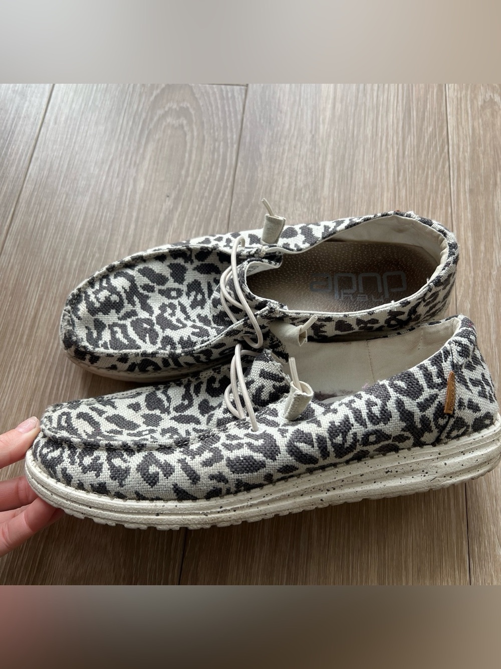 Hey Dude Women's Slip-On Sneakers in Black and White Leopard Print